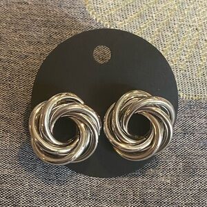 Silver Knot Hoop Stud Earrings – Modern Twist Design